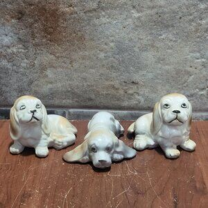 Vintage Porcelain Basset Hound Dog Figurines Set of 3